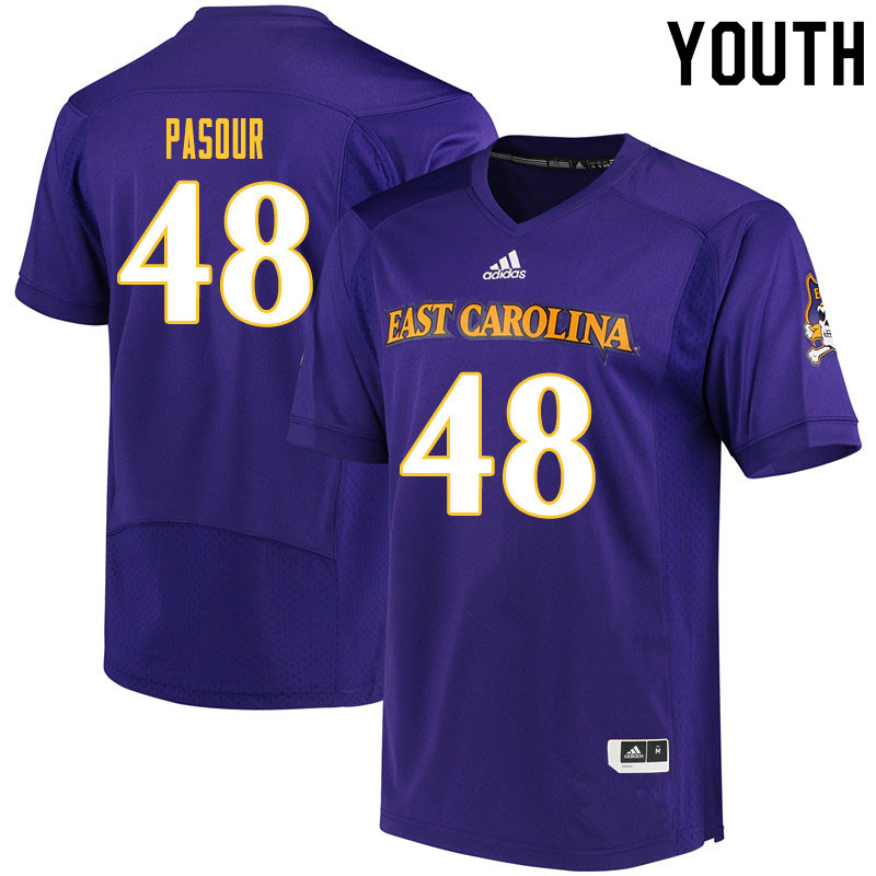 Youth #48 Aaron Pasour ECU Pirates College Football Jerseys Sale-Purple